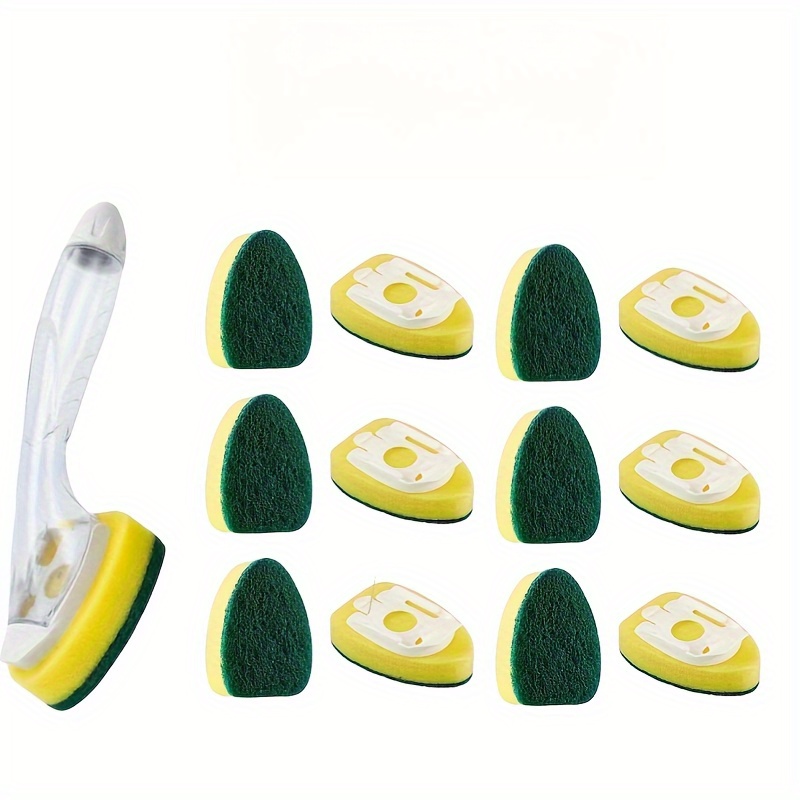 13pcs set 1pc pot brush 12pcs sponge head   set multifunctional dishwashing brush strong stain remover essential sink tool with sponge material suitable for home and restaurant use 0