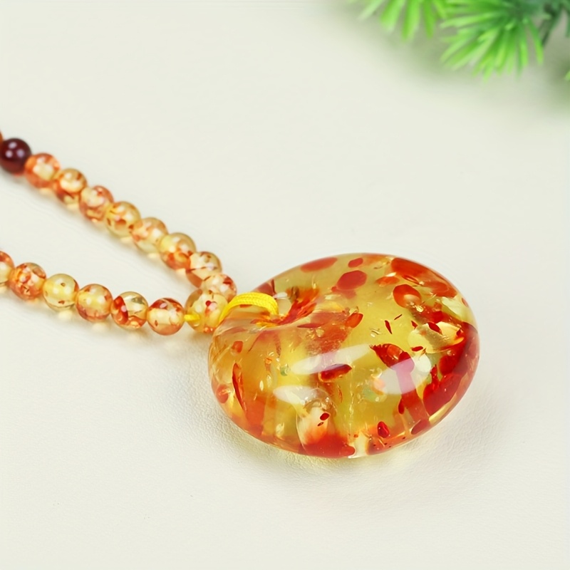 Amber Honey Wax Fish Eye Clasp Pendant Necklace