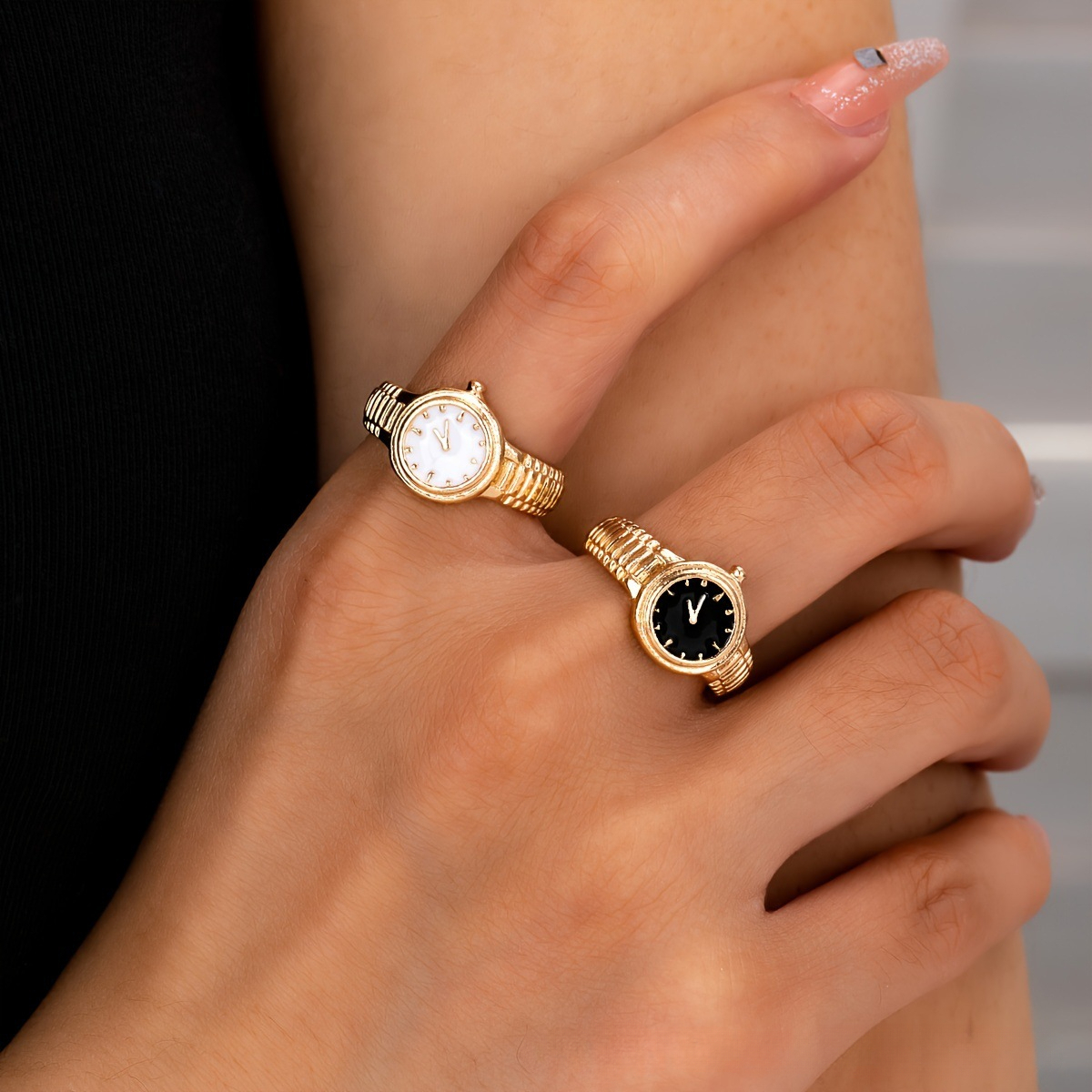 imagen del artículo juego de 2 anillos de reloj chapados con forma de   de aceite para mujer - minimalista, elegante, retro,   para uso  , fiestas, banquetes, reloj  , accesorio   para relojes para todo el año (sin restricciones de cambio de marca)