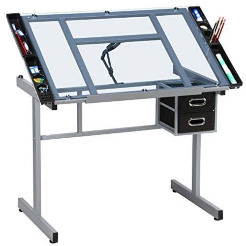 height adjustable drawing table tiltable craft table with storage drawers for artist glass drafting table study table with tiltable tabletop for artwork multi function for art desk