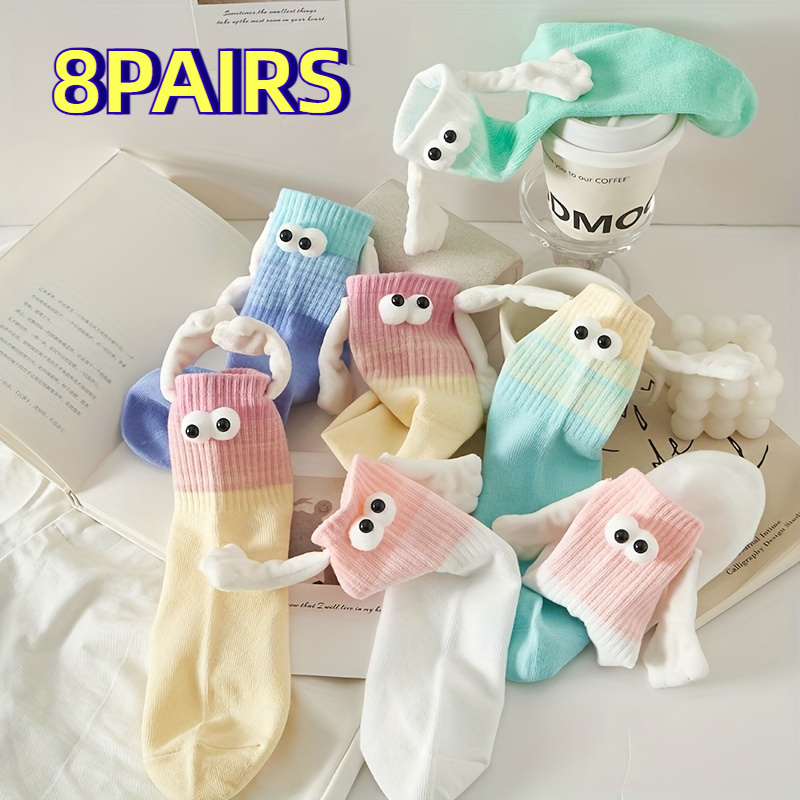 Image of 3/5/8 Pairs Of Cute Hand-held Ear Changing Socks For Spring And Autumn, Stockings And Calf Socks, Comfortable And Breathable For Men And Women, Random Color