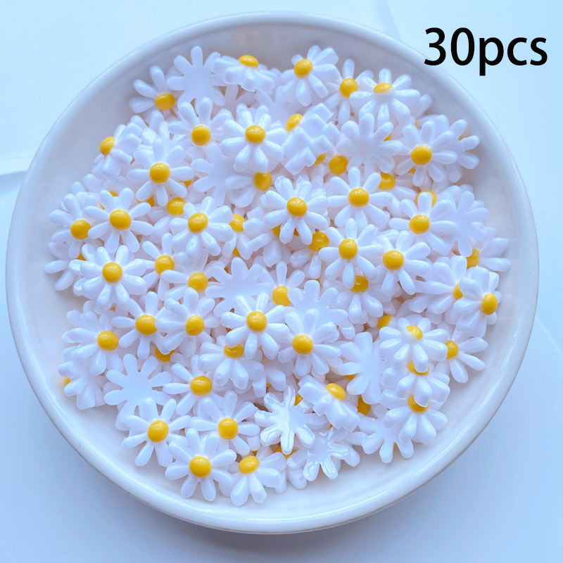 TEMU 30 pezzi 1.1 cm/0.43 pollici Mini Cristalli di Chrysanthemum Carini, Colori Misti Casuali, Resina con Retro Piatto, Convessi, Circolari, per ,