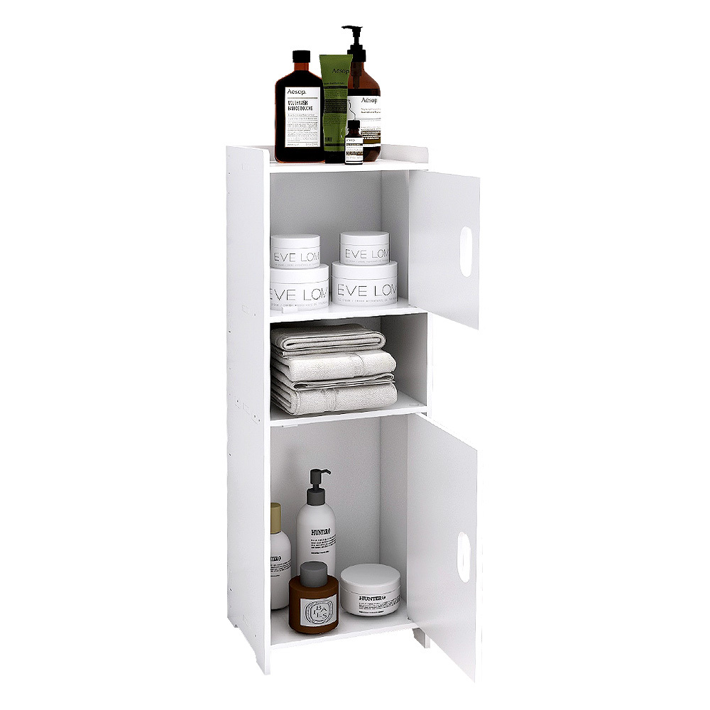 Image of Bathroom Cabinet, And 1 Shelf - White - 24 X 20 X 71cm - Openwork Carving, Simple And , Suitable For The Living Room, Balcony, Entryway, And Bathroom