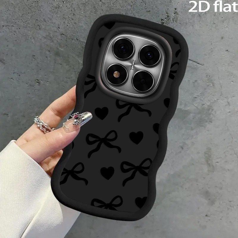 TEMU Phone Case: 2d Flat Phone Case For Redmi Note 15 5g, Shockproof Tpu Slim Flexible Cover, Bow Heart Gift Box Romantic Decorative Black White