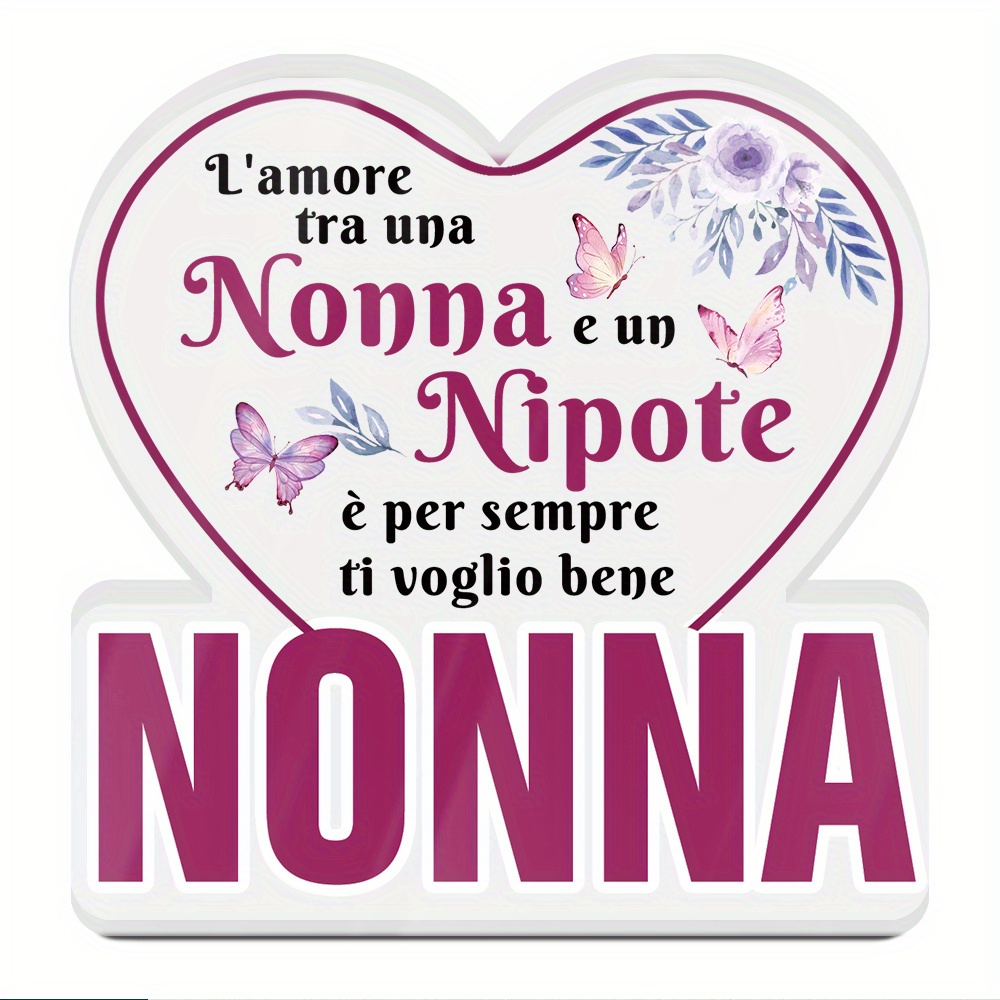 TEMU Piatto 2D, 3,94 pollici x 3,94 pollici, 1 pz Insegna Italiana a Forma di Cuore in Decorazione da Scrivania, L'Amore tra Nonna e Nipote 癡 , Ti