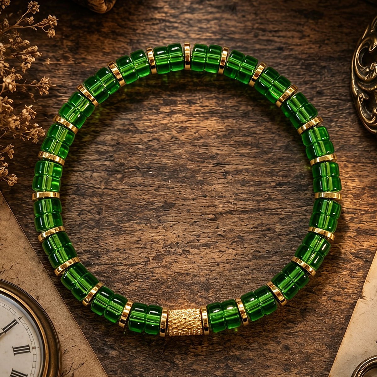 Natural Dioptase Beaded Bracelet, April Birthstone Gift