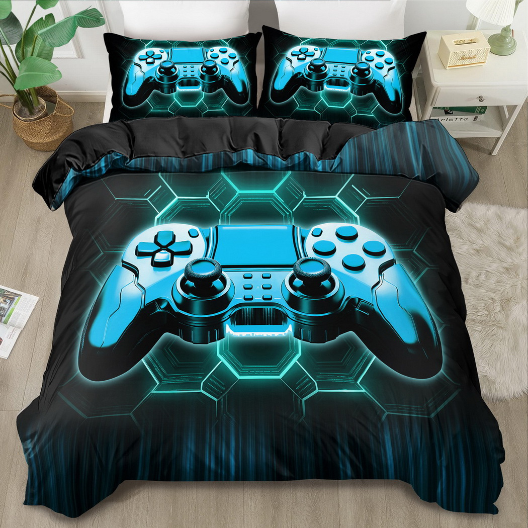 

2/3pcs Gaming Controller Theme Duvet Cover Set, 100% Polyester, , Breathable, , Machine Washable, With Zipper Closure, Sanded , For Bedroom Or