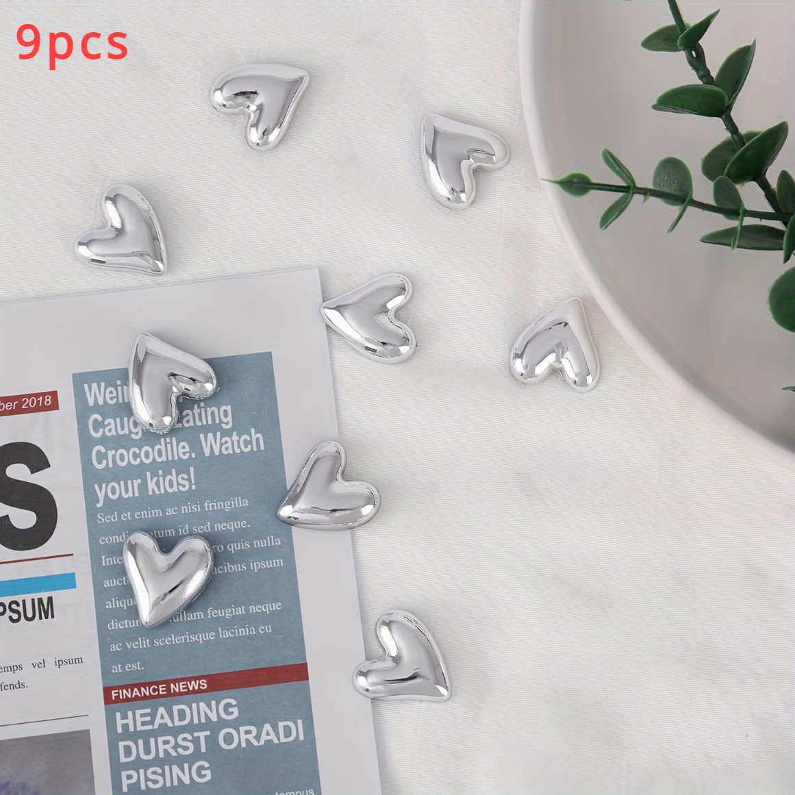 Image of 9pcs Silvery Heart-shaped Refrigerator Magnets Set - Electroplated Cartoon Funny Decorative Fridge Magnets For Home Decor, Office, Kitchen Utensils, The Perfect For Love Gift
