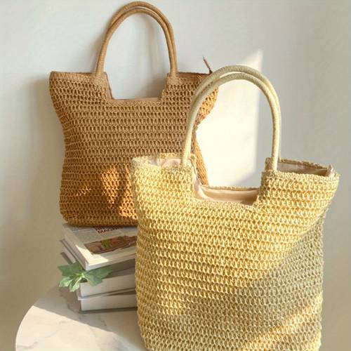 women beach tote bag solid zipper closure large capacity handbag summer pool bag