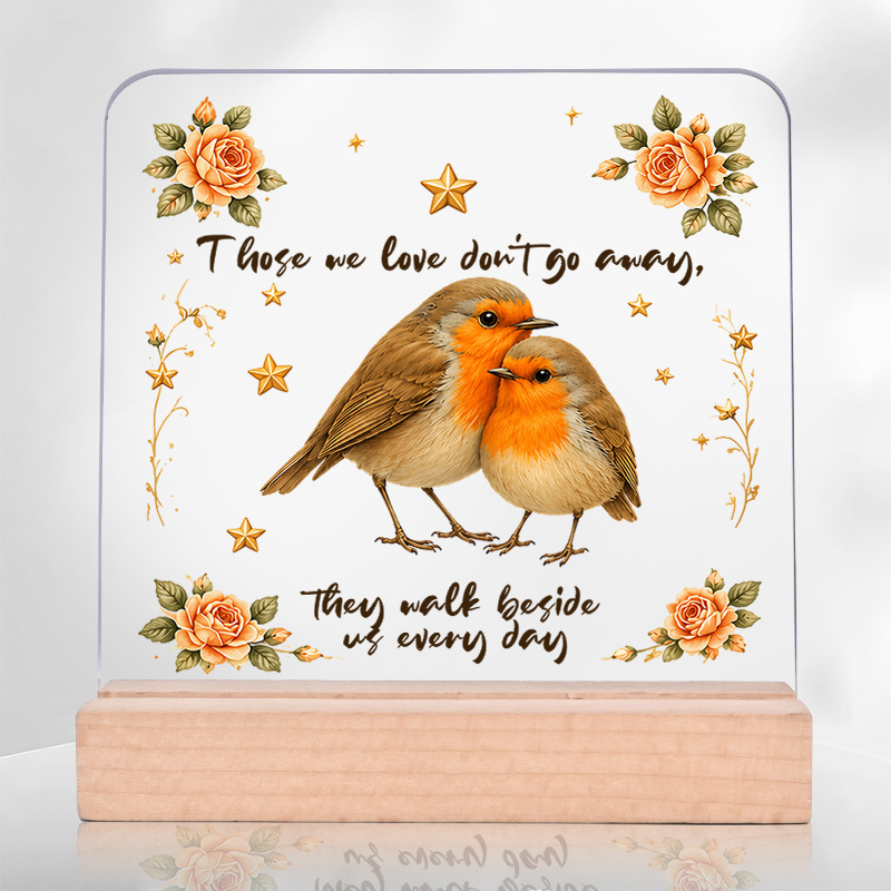 TEMU 1pc Memorial Acrylic Block Decor, Featuring 2 Robin Birds And Sympathy Quote, With Wooden Base, Lightweight And Easy To Display, Ideal For