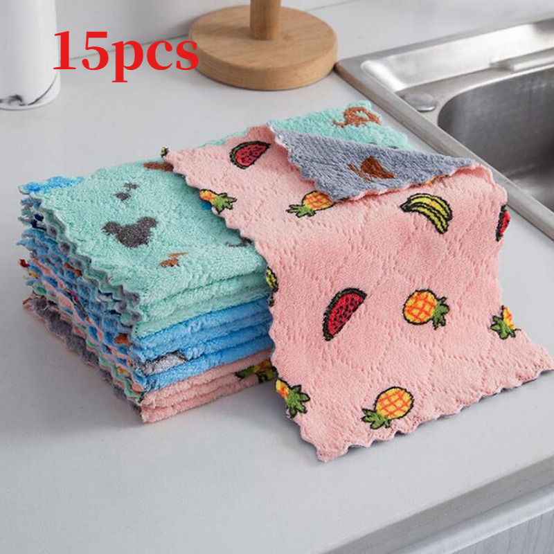15pcs Of Random Color Coral Cloths, Water-absorbent Kitchen Cleaning Towels For Home Cleaning