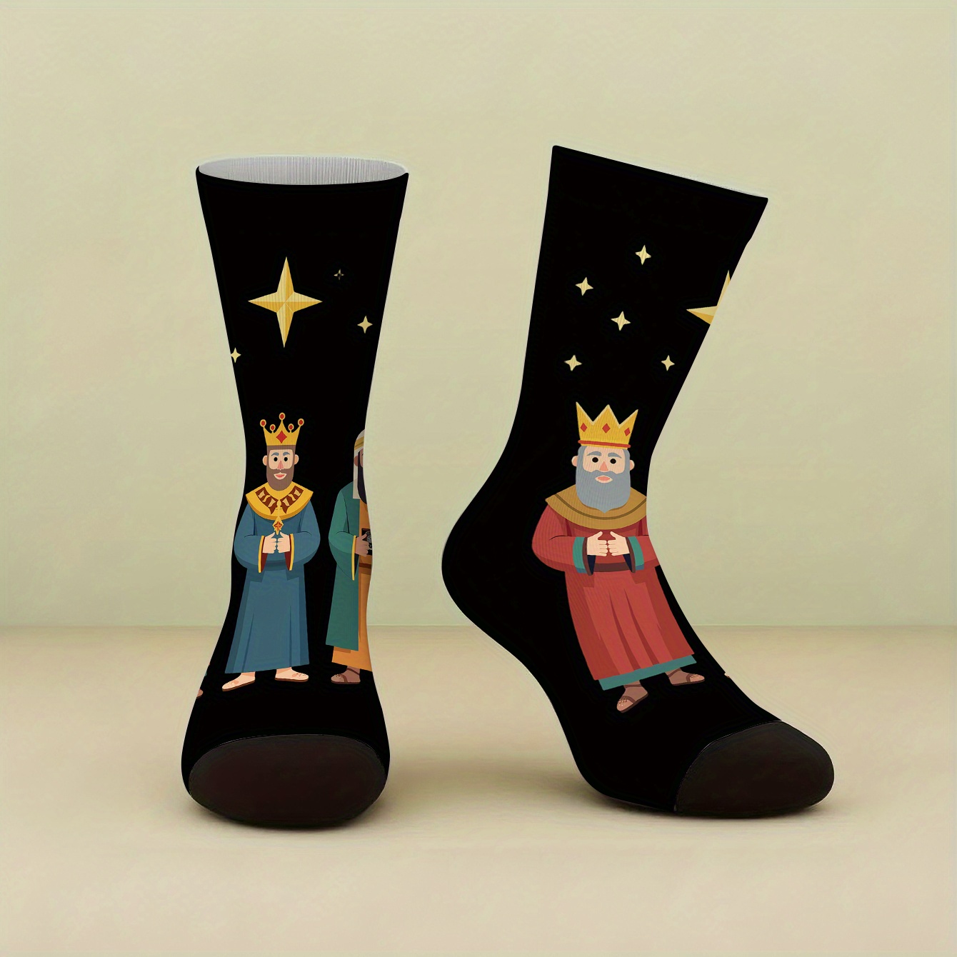 TEMU 1 Pair Of Print Mid-tube Socks, -like Figures Print Pattern High-quality Women's Socks, New Autumn And Winter Comfortable Men's Fashion Socks,