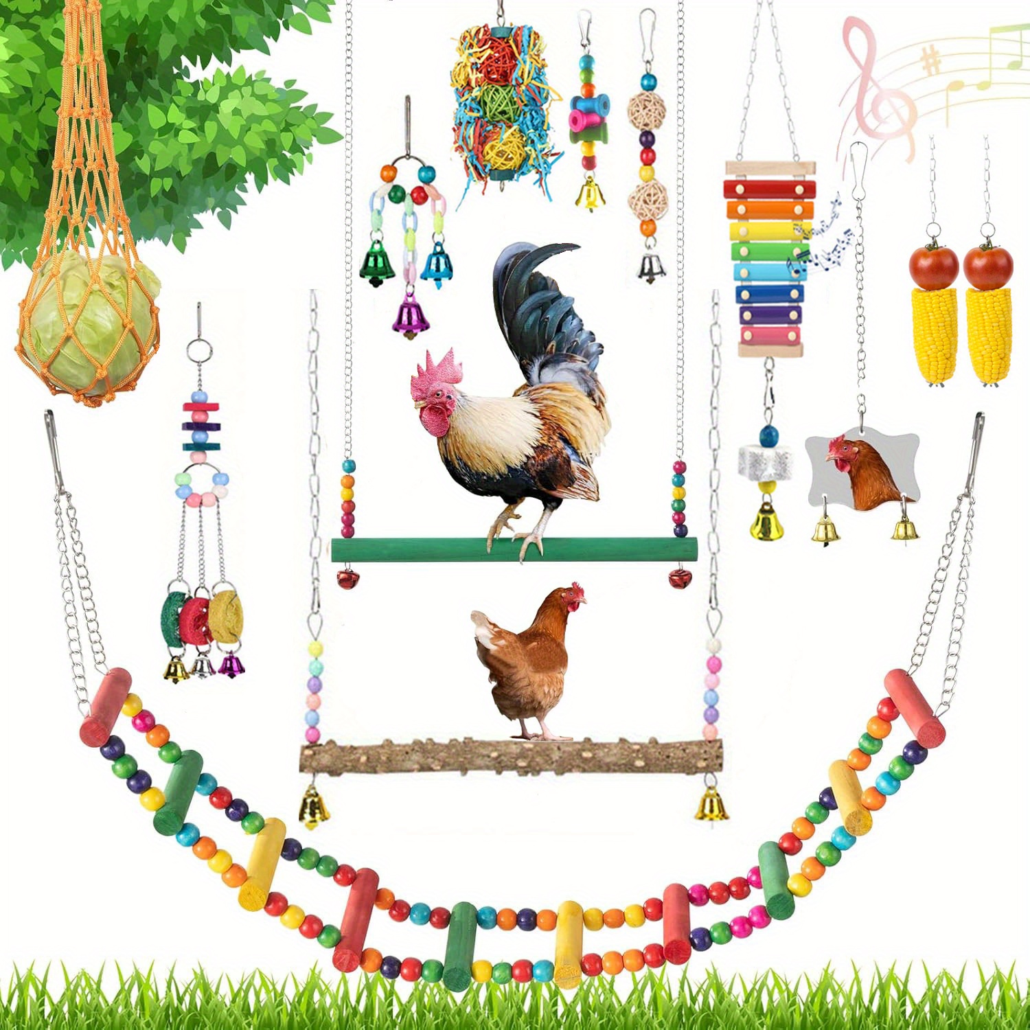 Temu – TEMU Chicken Coop Accessories- Chicken Toys- Complete Set Of Chicken Toys, Chicken Coop Accessories, Swings, Ladders, , Mirrors, Pecking Toys,