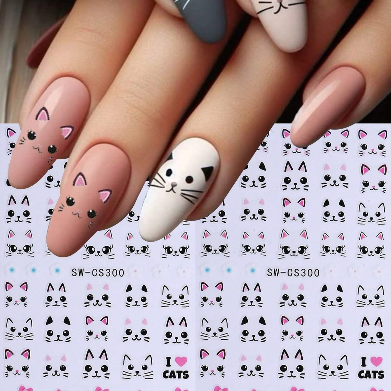 2pcs Gorgeous Nail Stickers Cat Kitty Decals Self Adhesive Nail Art Decoration Manicure Additions For Women Charms Designs