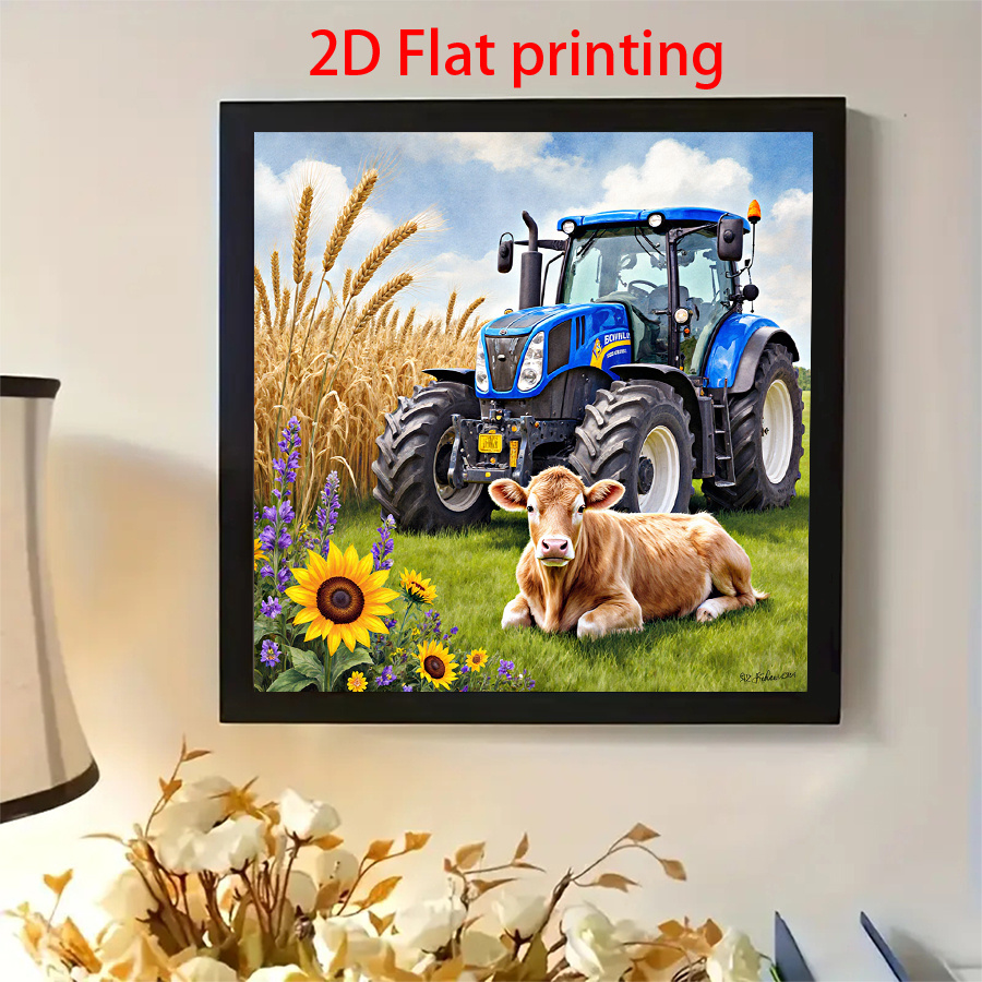 TEMU 1 pièce, , impression 2D à plat, motif tracteur, veau et ferme ranch , kit de peinture diamant cadre à soi- pour adulte, art diamant artificiel