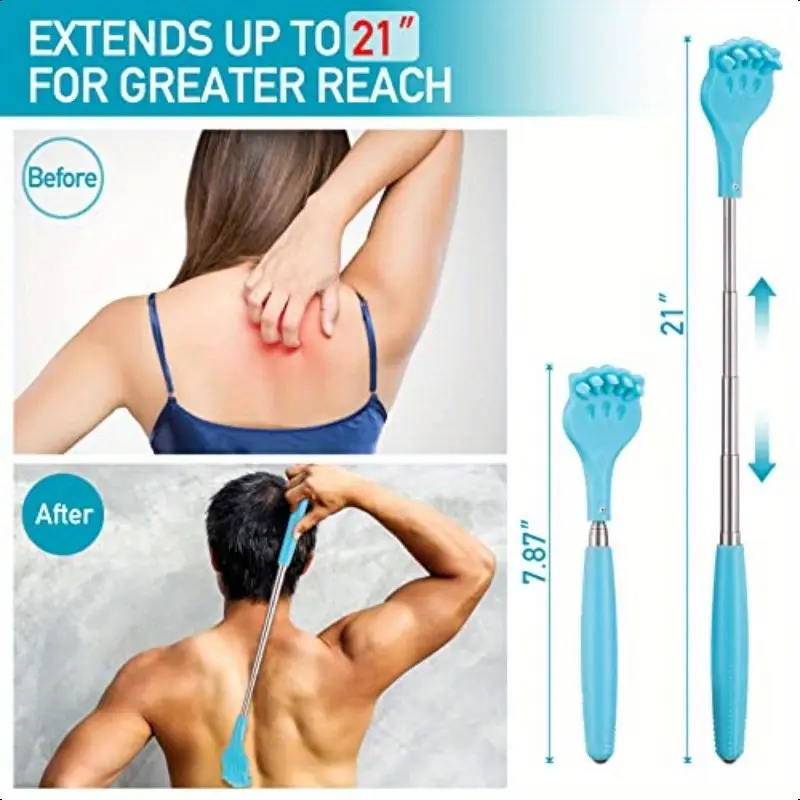 portable extendable telescopic scratcher with cat claw design 7 87 21 inch collapsible soft rubber manual massager for back scalp feet travel friendly ergonomic tool extendable back scratcher scalp massaging tool aesthetic sturdy handle grooming accessory sleek style durable construction Product details 2