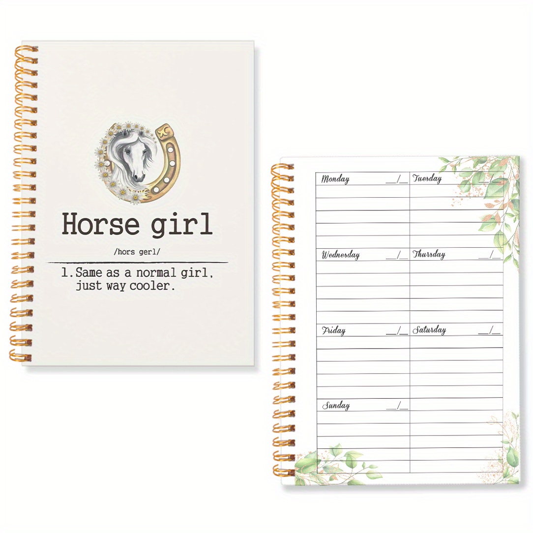 TEMU 1pc Horse Girl Weekly Planner With Spiral Binding - Floral Border Design, 5.5x8.3in 50 Sheets For Office, Workout & Academic Scheduling -