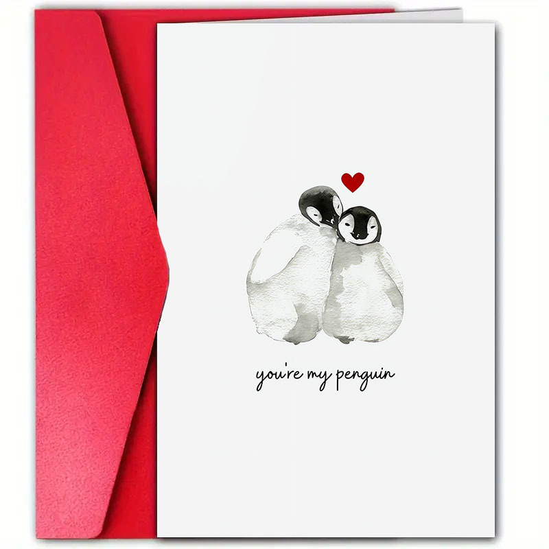 

1 carte de vœux pour la Saint-Valentin, « Vous êtes mon penguin », design aquarelle, 12cm x 18cm, une enveloppe, idéal pour les couples, les anniversaires, d', matériau , convient à tout .