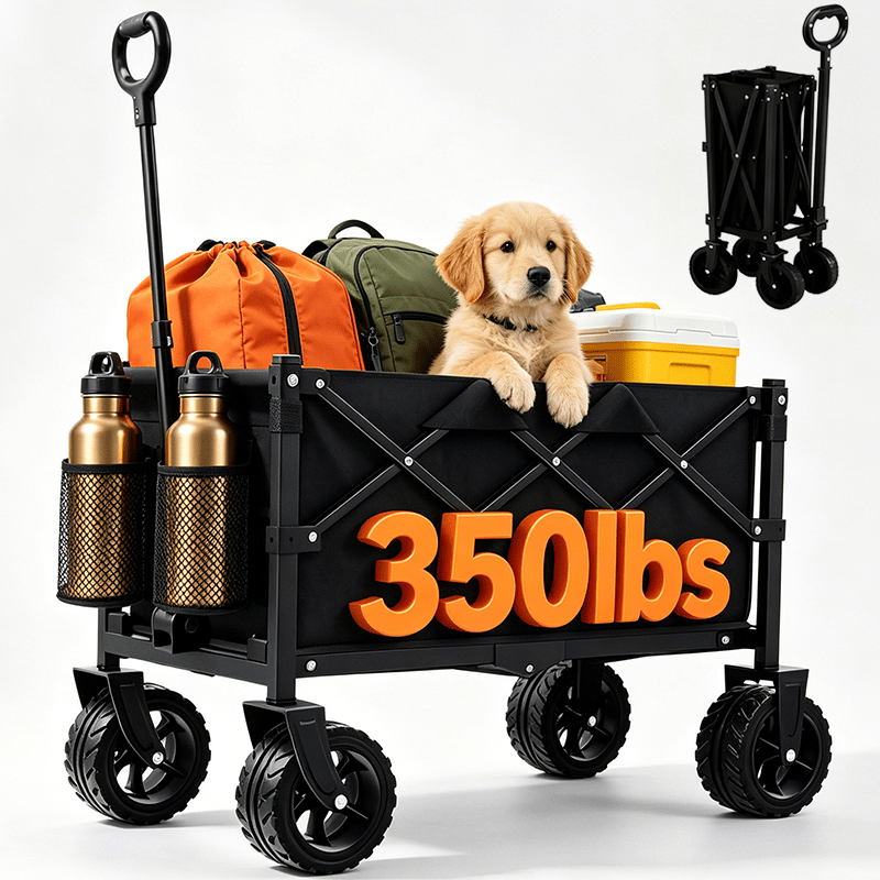 TEMU Heavy- Duty Folding Hand Cart, Equipped With 7- Inch All- Terrain Wheels And 350lbs Load Capacity, Multifunctional Large Utility Wagon, Suitable