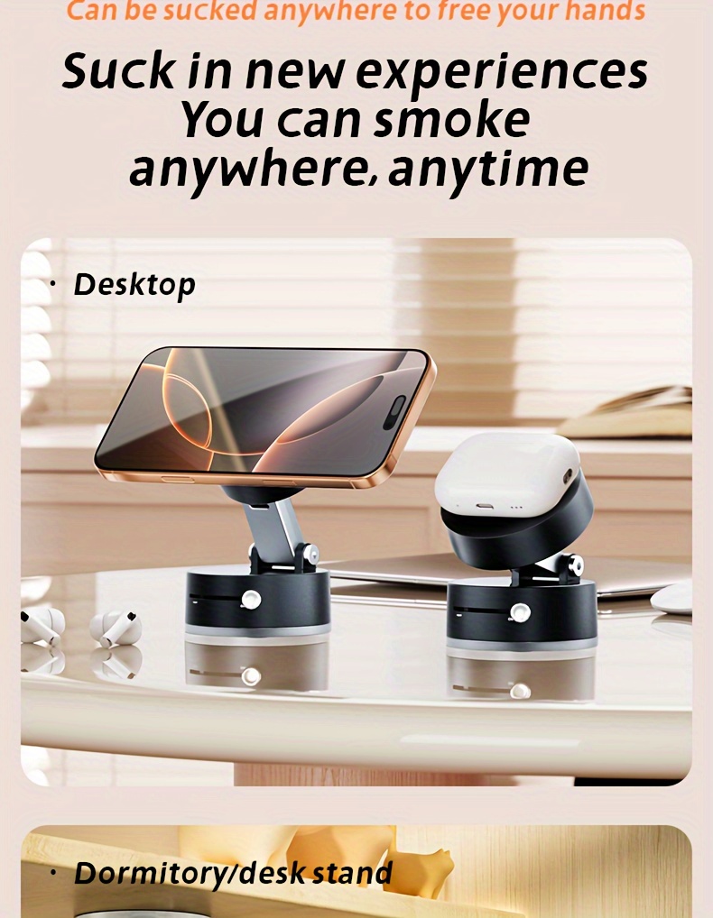 1pc Multifunctional Vacuum Suction Phone Holder, Foldable & Extendable, Dual-Sided Magnetic Adsorption, Car, Office, Glass, Home Use, Compact & Portable, Compatible with iPhone & Android, Sleek Black Finish