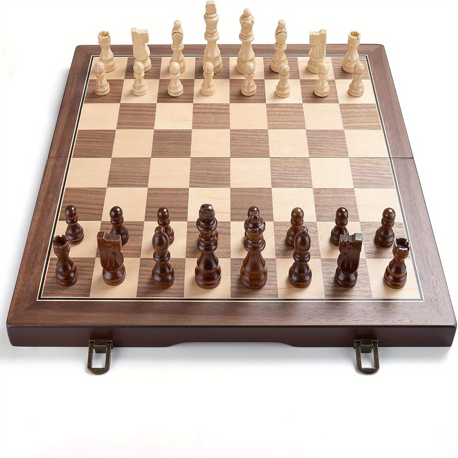 39cm/15'' Wooden Chess Set For Adults - With Folding Board, Gift Package, Pieces Storage Slots, Handmade Pieces, Chess Board Game Set For Tournament Professional Beginner