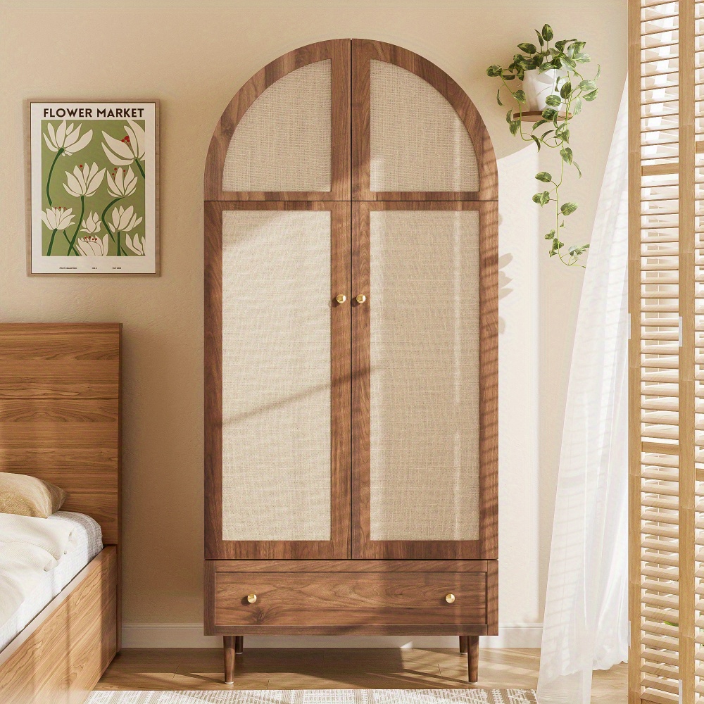 elegant vintage garderob med tygdörrar lådor valnötsfinish - Temu Sweden