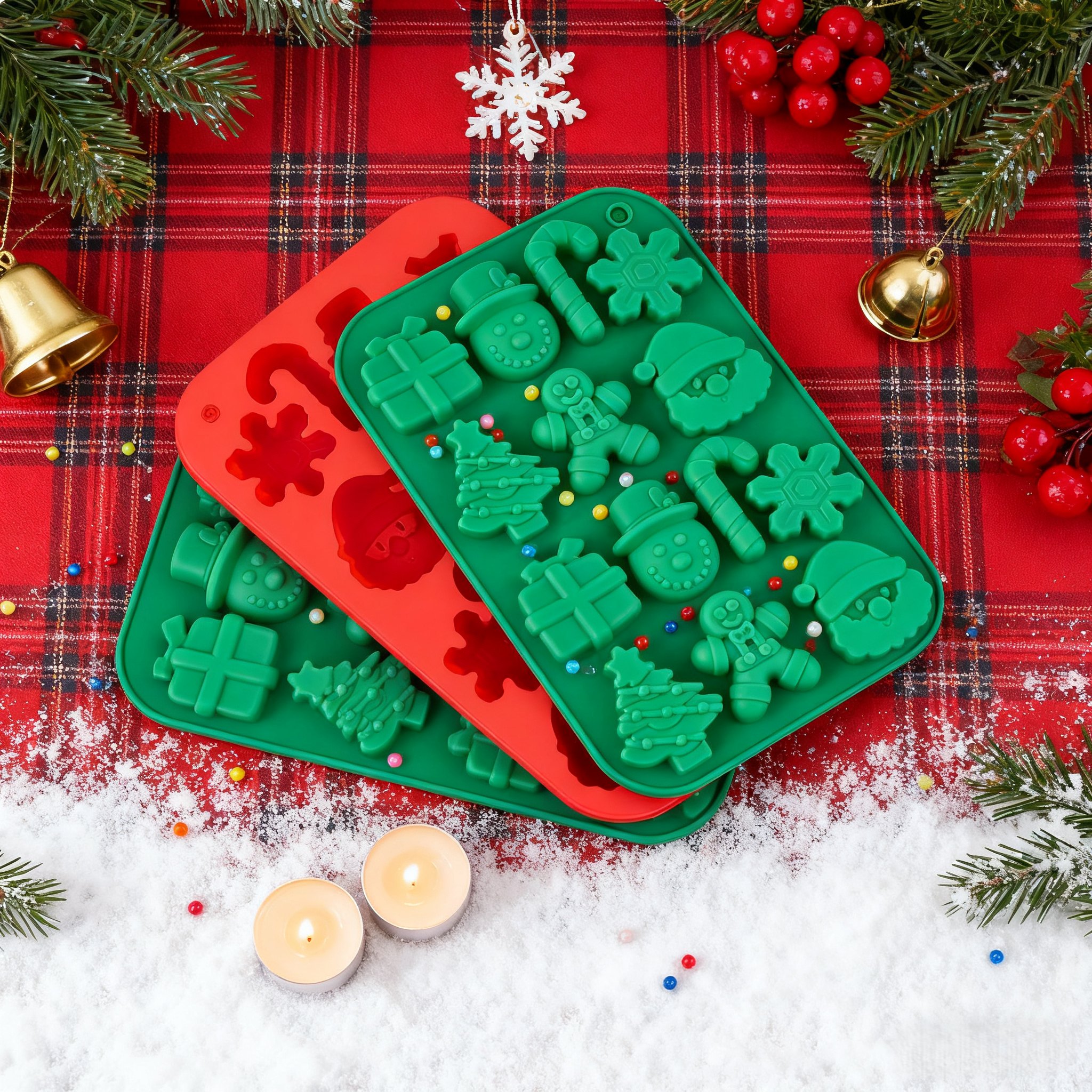 TEMU 3pcs Christmas Silicone Chocolate Molds - Christmas Candy Molds, 3d Snowflake Silicone Baking Molds For Chocolate, Candy, Jelly, Ice Cube, Dog