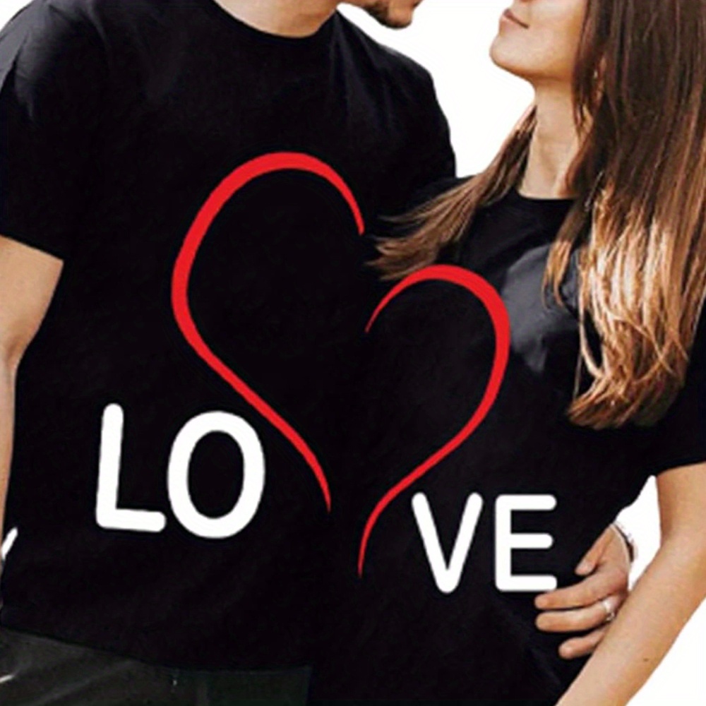 

Couples Matching Shirts For Men Women Lo Ve Print Valentine's Day Short Sleeve Couple T-shirt Blouse Tops Casual For Boyfriend Girlfriend Couple Gifts Heat Transfer Printed T-shirt-100% Cotton-180g