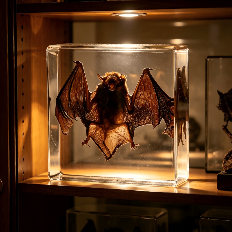 a transparent resin inlaid bat statue realistic shape suitable for teaching aids collecting gifts desktop decoration home bat models and   decor christmas and year round bat themed displays