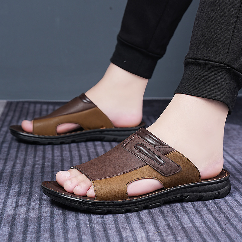 mens summer fashion slides comfortable thick cushioned non   flops casual open toe slippers with zipper detail   in black white and brown summer slippers Product details 6