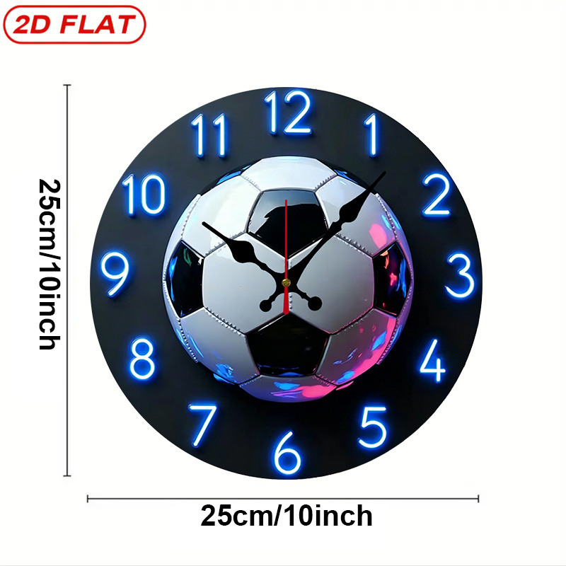 TEMU 2d Flat Clock, 1pc Themed Ball Black, European & American Round Silent Wooden Wall Clock With Reliable Quartz Movement. Batteries Not Included.