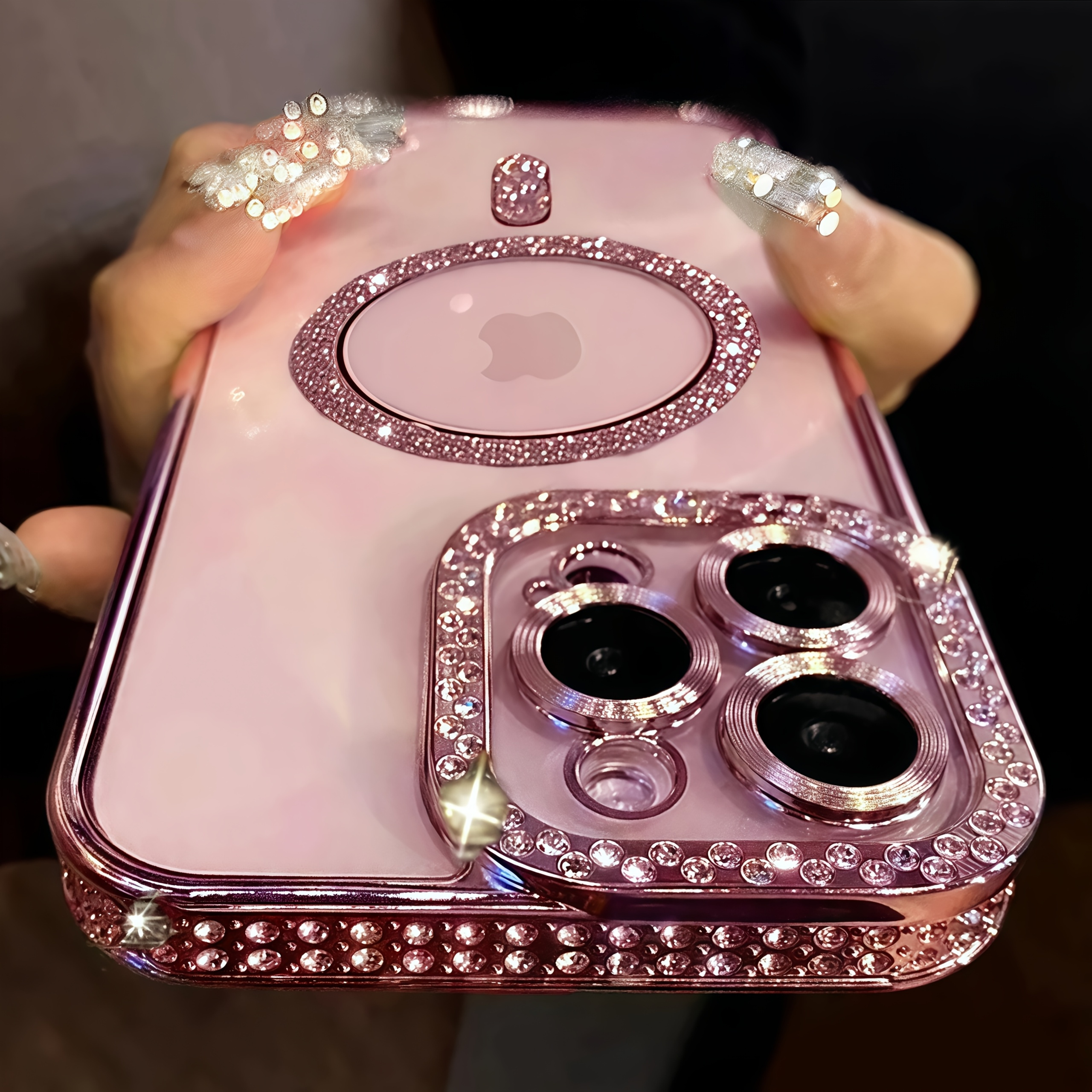 2025 New Luxury Fashion Flash Diamond Transparent Phone Case for iPhone 16 15 14 plus 13 Pro Max Magnetic Wireless Charging Back Cover