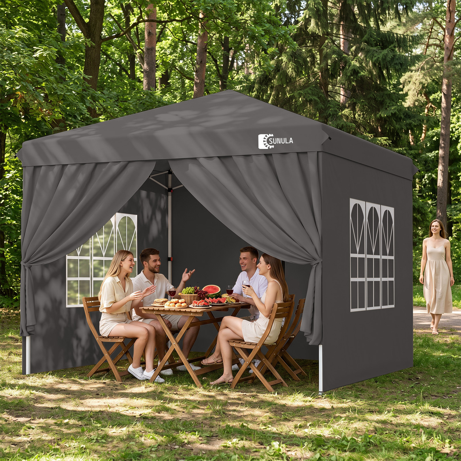 Sunula 3x3m Heavy Duty Foldable Gazebo Canopy With 4 , Thickened Steel Poles, Outdoor Garden , Portable Camping Tent For Festivals, Parties, - Wind-resistant & Durable