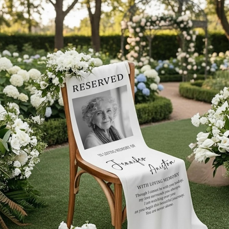 TEMU 2d Flat, 2d Flat - 1pc 2d Printing Custom Reserved Wedding Memorial Chair Sign, Personalized In Loving Memory Fabric Banner, Photo Chair Decor