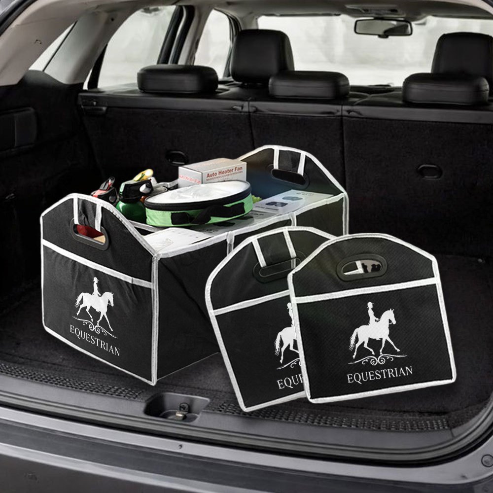 TEMU Foldable Portable Car Trunk Suitable For - Multi-functional Storage Box With Equestrian Print, For Vehicle Backseat, Trunk Accessory, Stylish