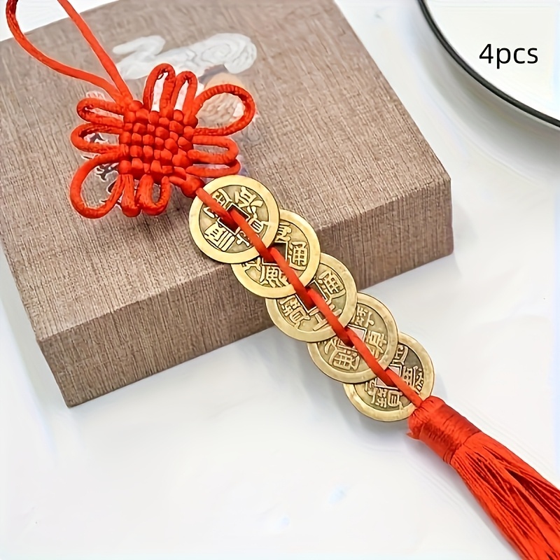 TEMU 4pcs Red Chinese Knots With Total 20pcs - Wealth Hanging Ornament, For Home And Office Decor, Ideal Gift For Valentine's Day Or New Year