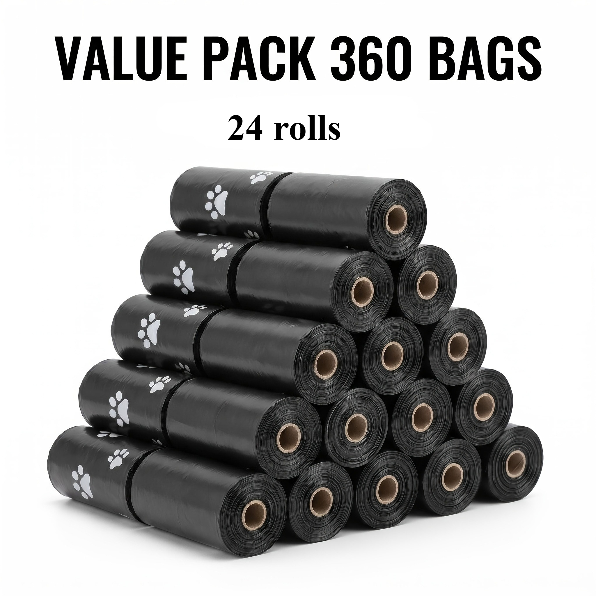 TEMU 360pcs/24 Rolls Random Style Black Printed Dog Poop Bags, Thick, Leak-proof, Portable Waste Bags For Dogs And Cats For Outdoor