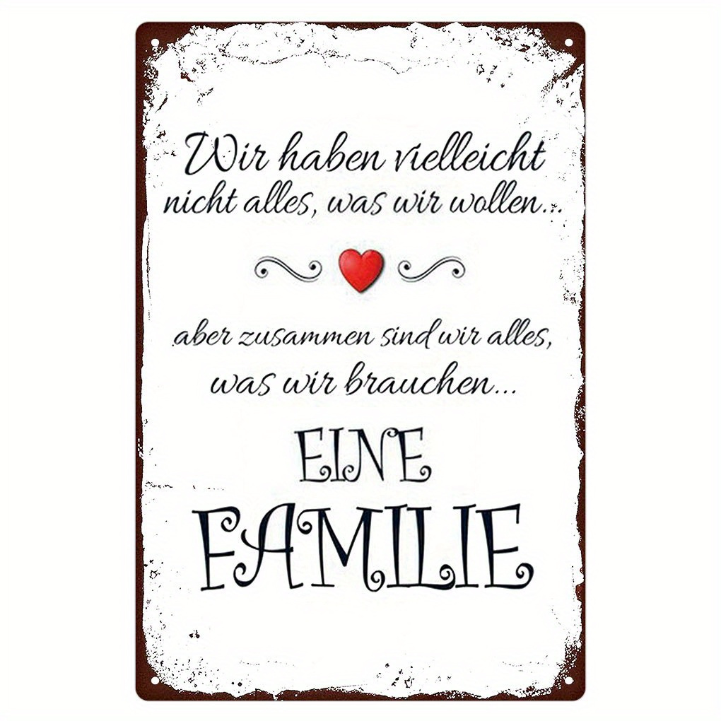 E-shop Vintage Stil Metall Familie Einheit Sign- 8x12 Zoll Deutsche Inspirierende Zitate, Rustikale Wand Dekoration, Langlebig Wiederverwendbares