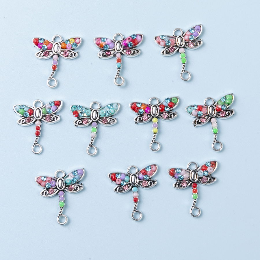 

10pcs Bohemian Dragonfly Double Hole Connector Charms For Diy Handmade Jewelry, Zinc Alloy Earrings And Necklace Accessories