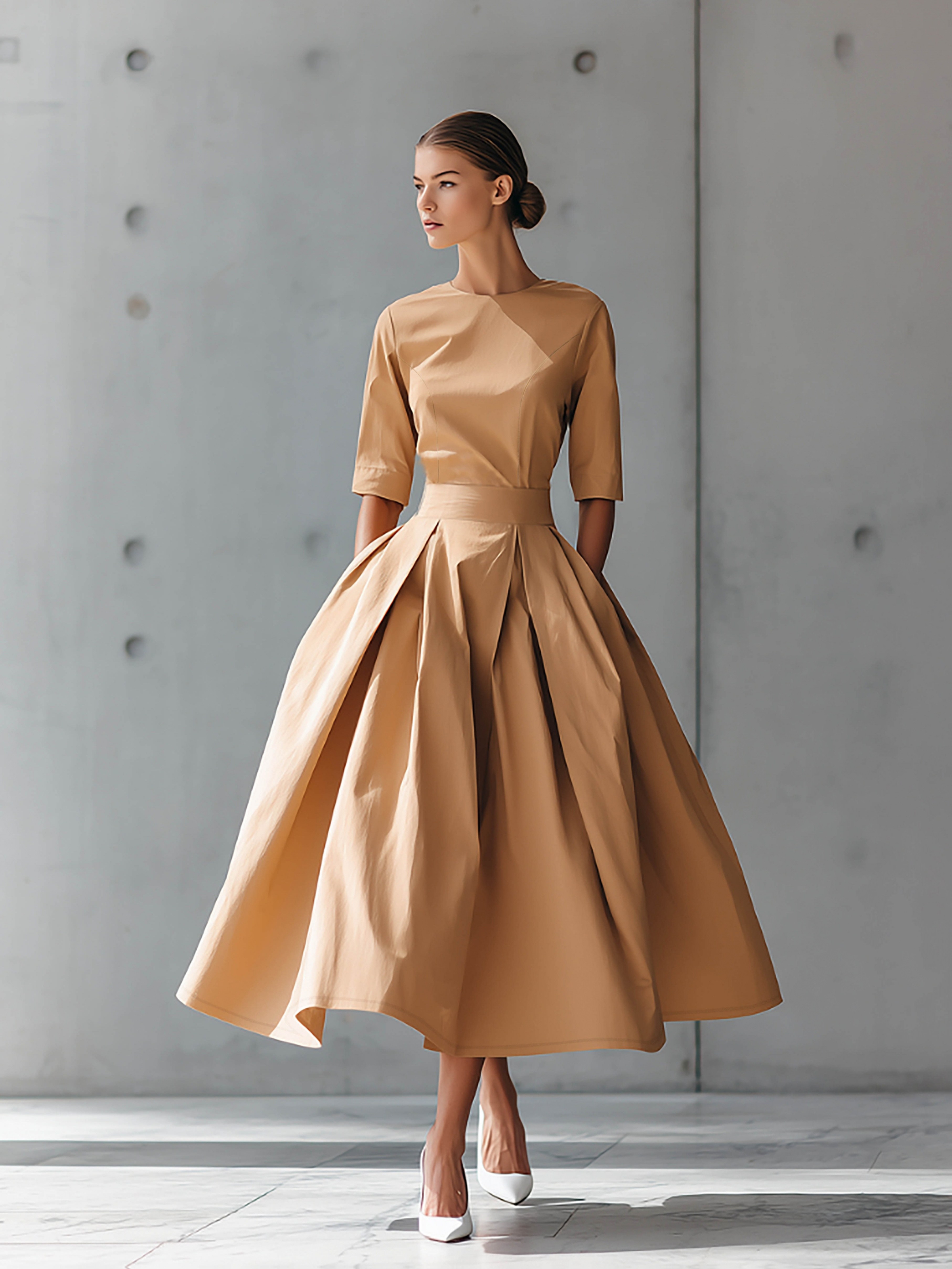 green emerald velvet dress Elegant Tan Satin Deep V-Neck Tie-Up Ruffle Dress with Puffy Long Slee –  EDITE MODE