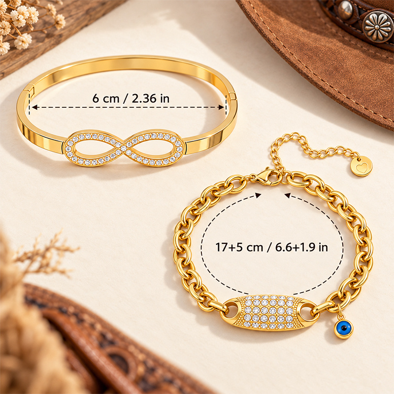 Infinity Symbol Wrist Band & Evil Eye Chunky Bracelet Set