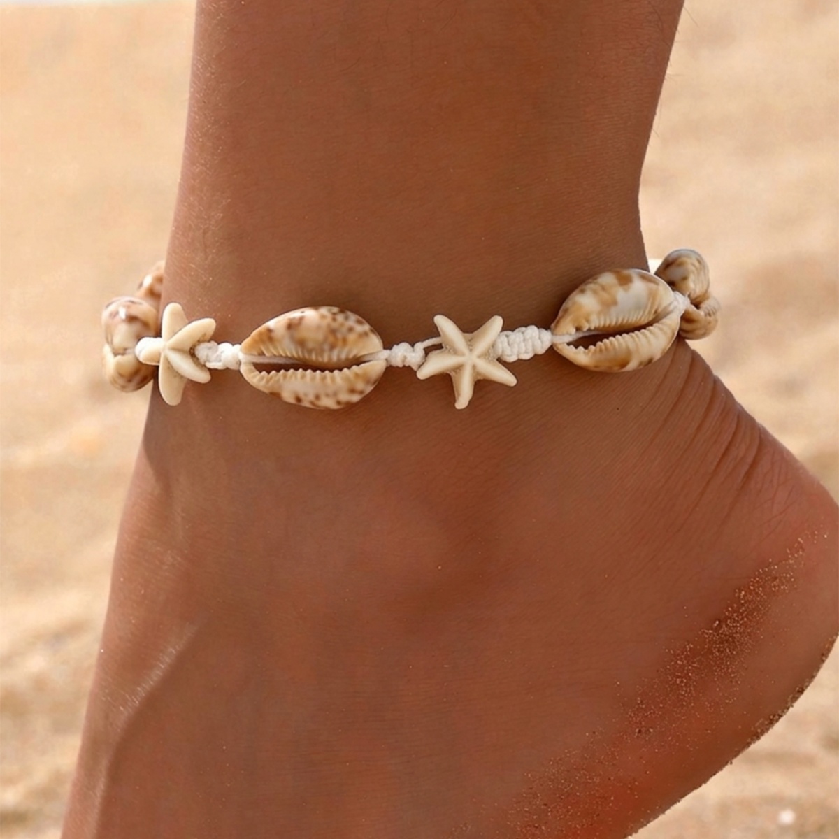 1pc Summer Acrylic Shell Synthetic Starfish Adjustable Women's Anklet Daily Beach Vacation Travel Matching (shell Pattern Random)