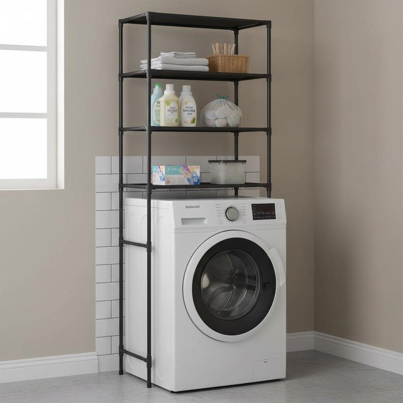 TEMU Étagère de Rangement sur Pied à Plusieurs Niveaux, Présentoir d'Entrepôt, Étagère de Rangement 3 Niveaux 69x28x169cm Noire pour Machine à Laver