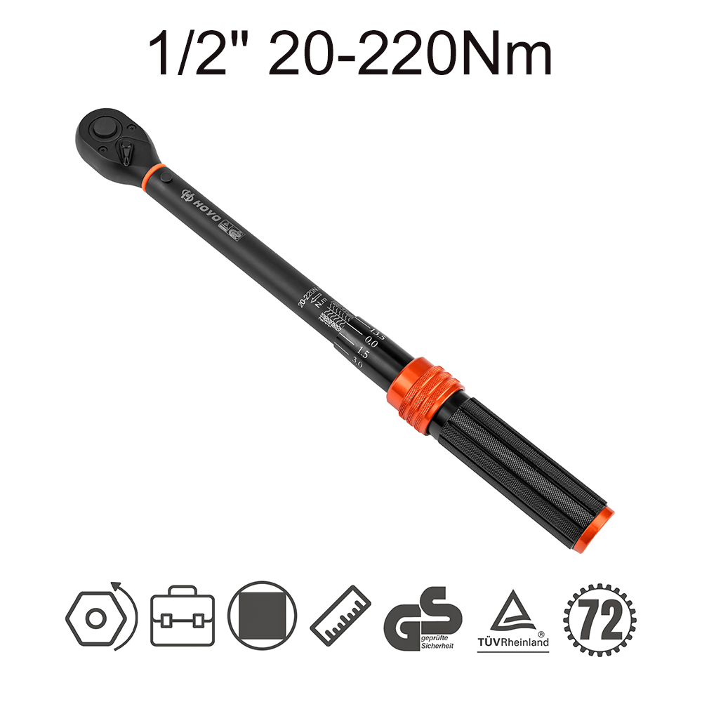 Image of 1/2' 20-220nm Chrome Vanadium Steel Precision Repair Torque Wrench, 72-tooth Ratchet, Adjustment, Suitable For Cars And Large Vehicles