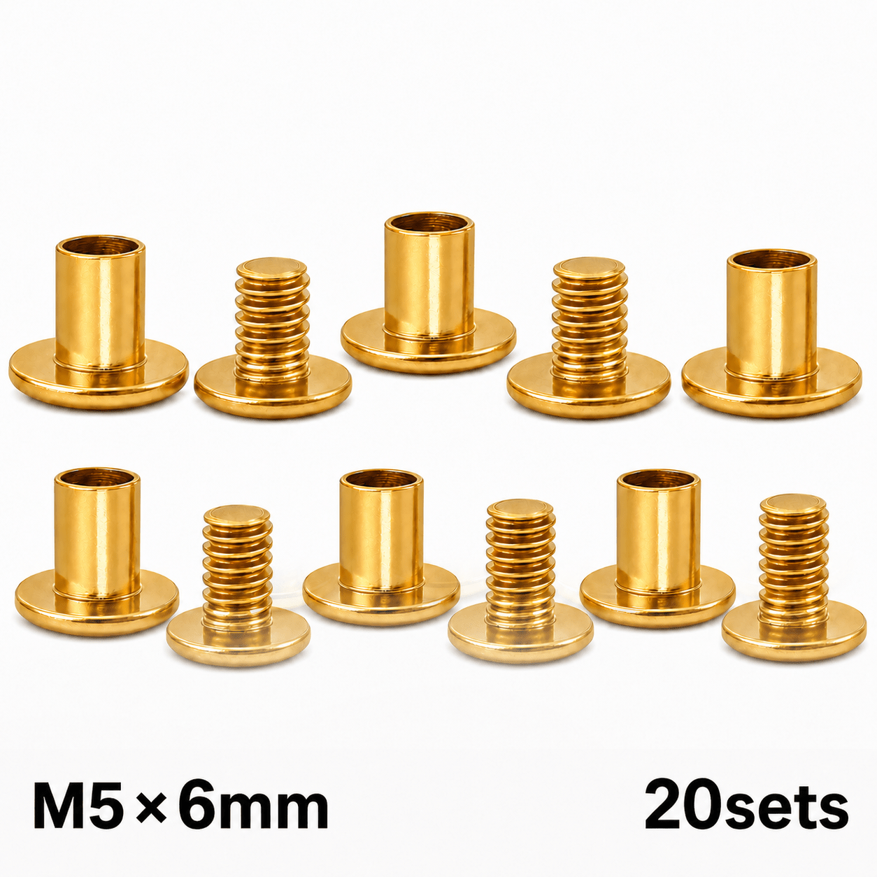 TEMU 20 Sets Of Chicago Screws M5 X 4/5/6/8/10/12mm, Golden Nails, Colored Leather Rivets Screws Rivets Flat Slot Book Binding Studs Rivets Chicago