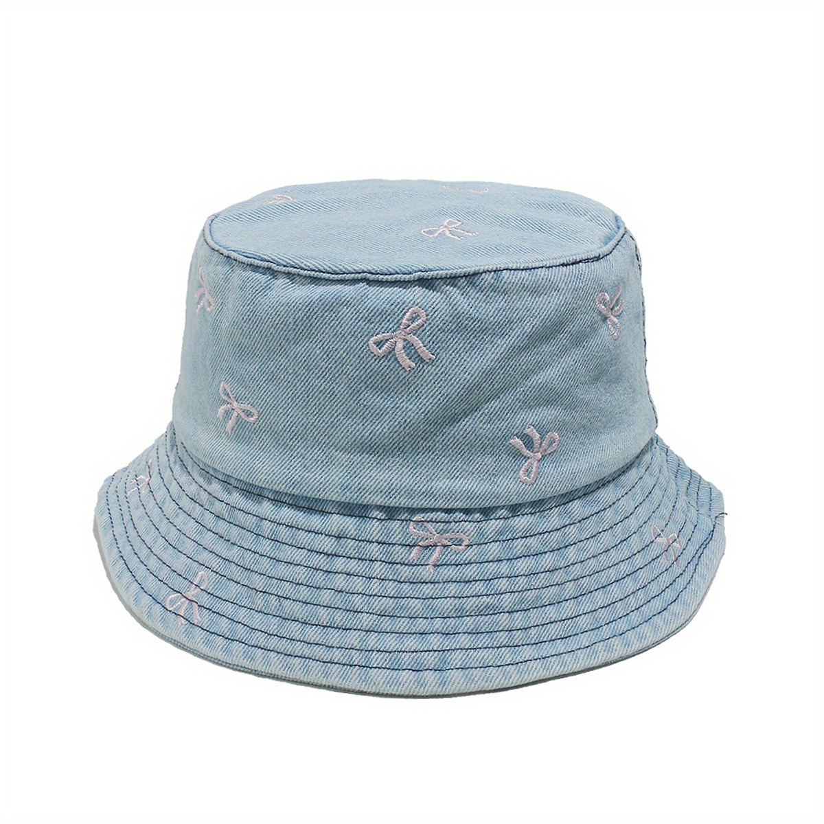 stylish women s denim bucket hat bows foldable fisherman hat  display picture 1