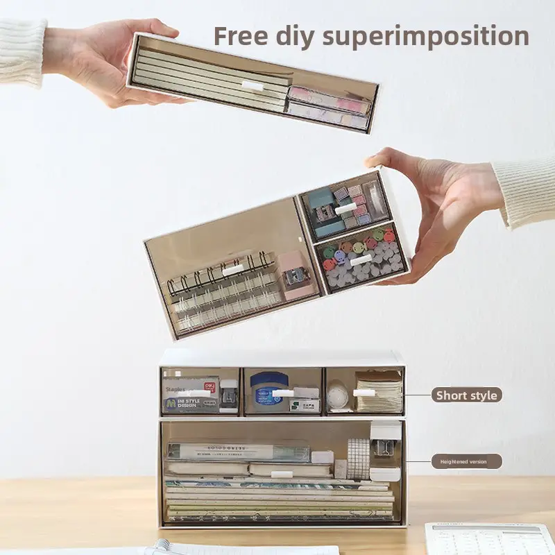 simple white desktop organizer with transparent drawers design for clear visibility and effortless retrieval multi layered compartments for organized storage of stationery and small items desk organization to enhance clutter free desk drawer organizer for home storage Product details 1