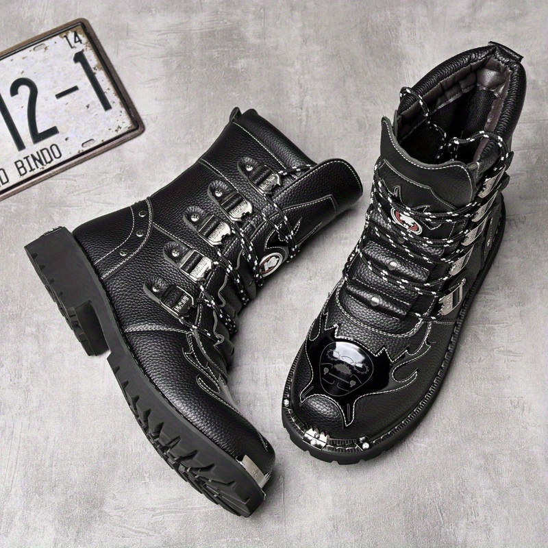 mens punk rock style long boots high top boots multi strap - Temu