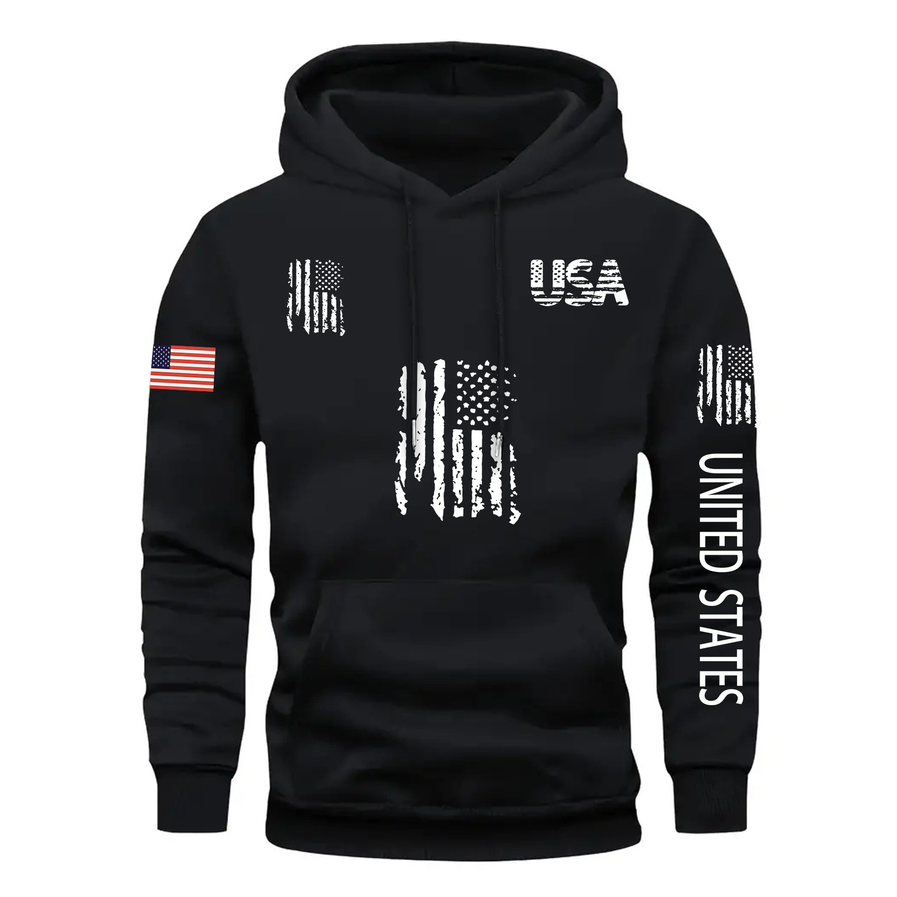 

Kourrter Casual Hooded Sweatshirt, Polyester Knit Fabric, Regular Fit, With Geometric Usa Print, With Pocket Detail, For Fall/winter Collection