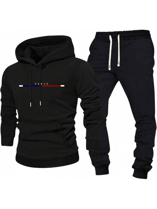 mens tracksuit hooded sweatshirt and jogger pants hiking outdoor 2pcs outfits